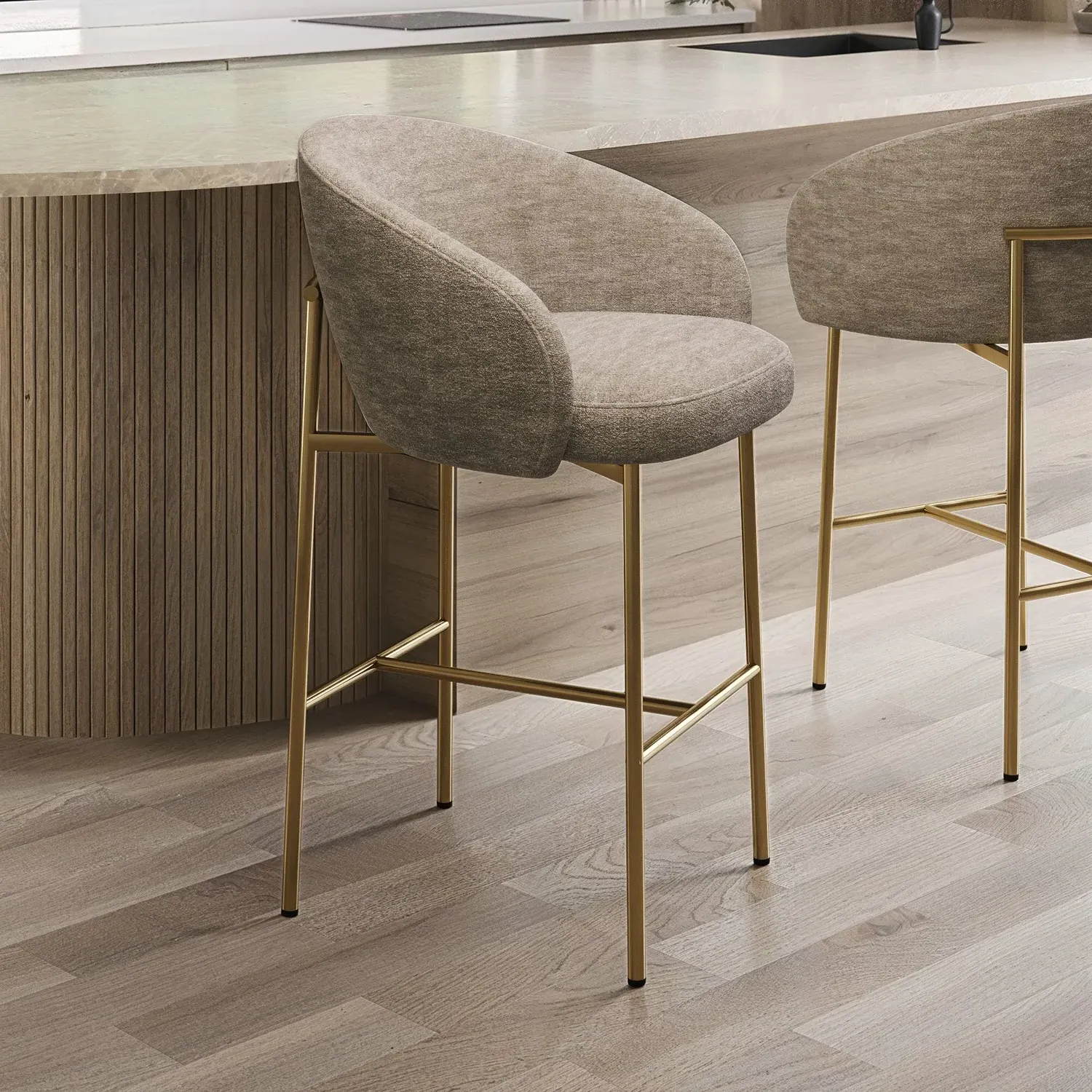 Kitchen Stool with Open Back - Mink, Fabric image