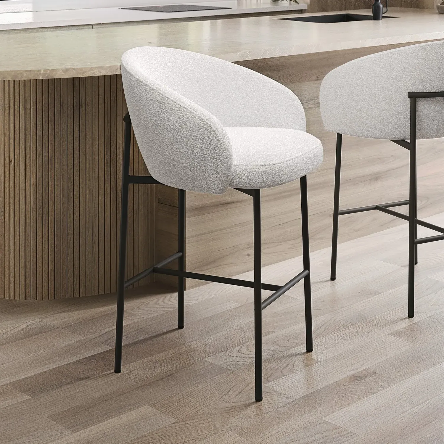 Kitchen Stool with Open Back - White, Boucle image