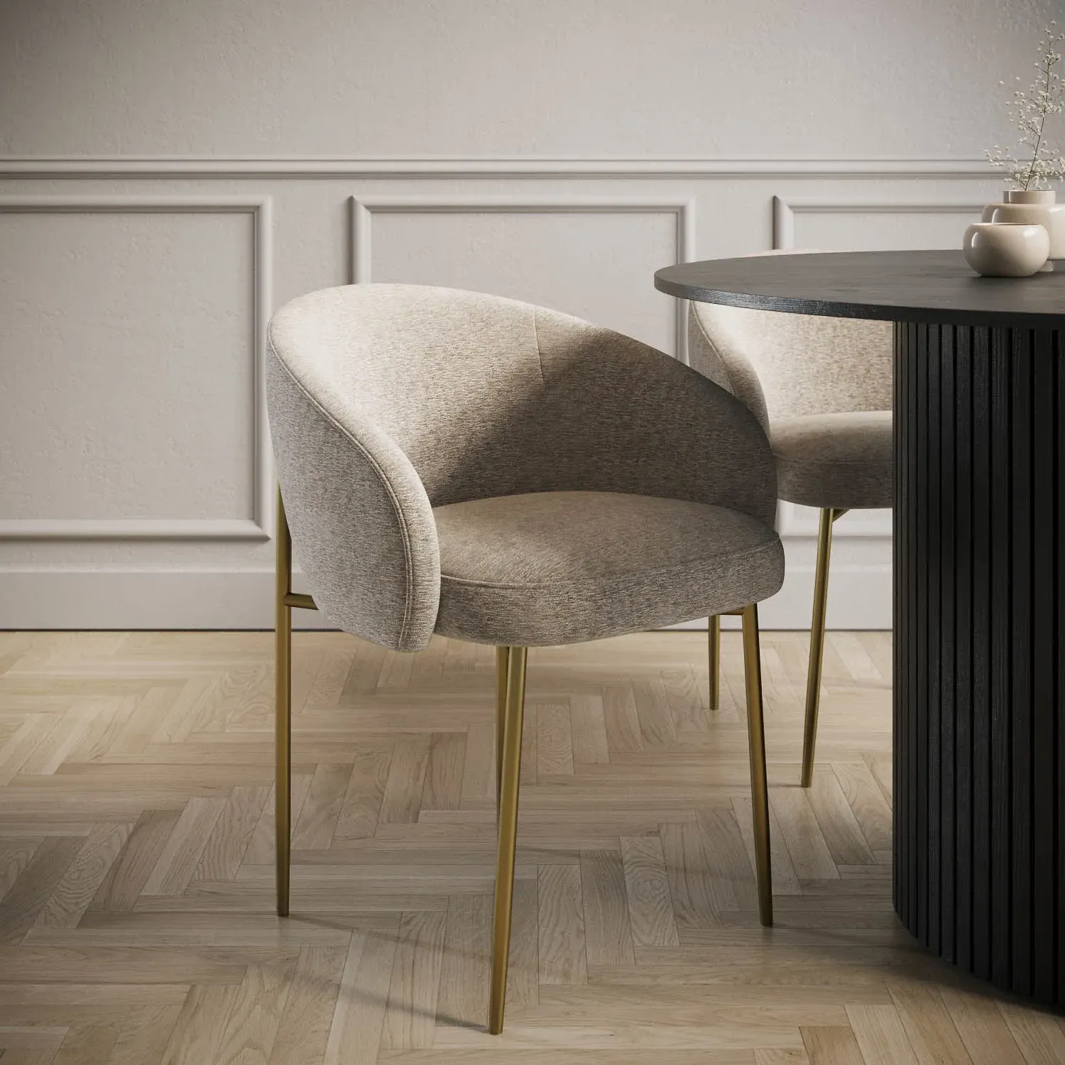 Set of 2 Dining Chairs with Brass Legs - Mink