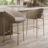 Set of 2 Kitchen Stools with Back - Beige, Fabric