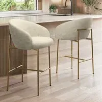 Set of 2 Kitchen Stools with Back - Cream, Fabric