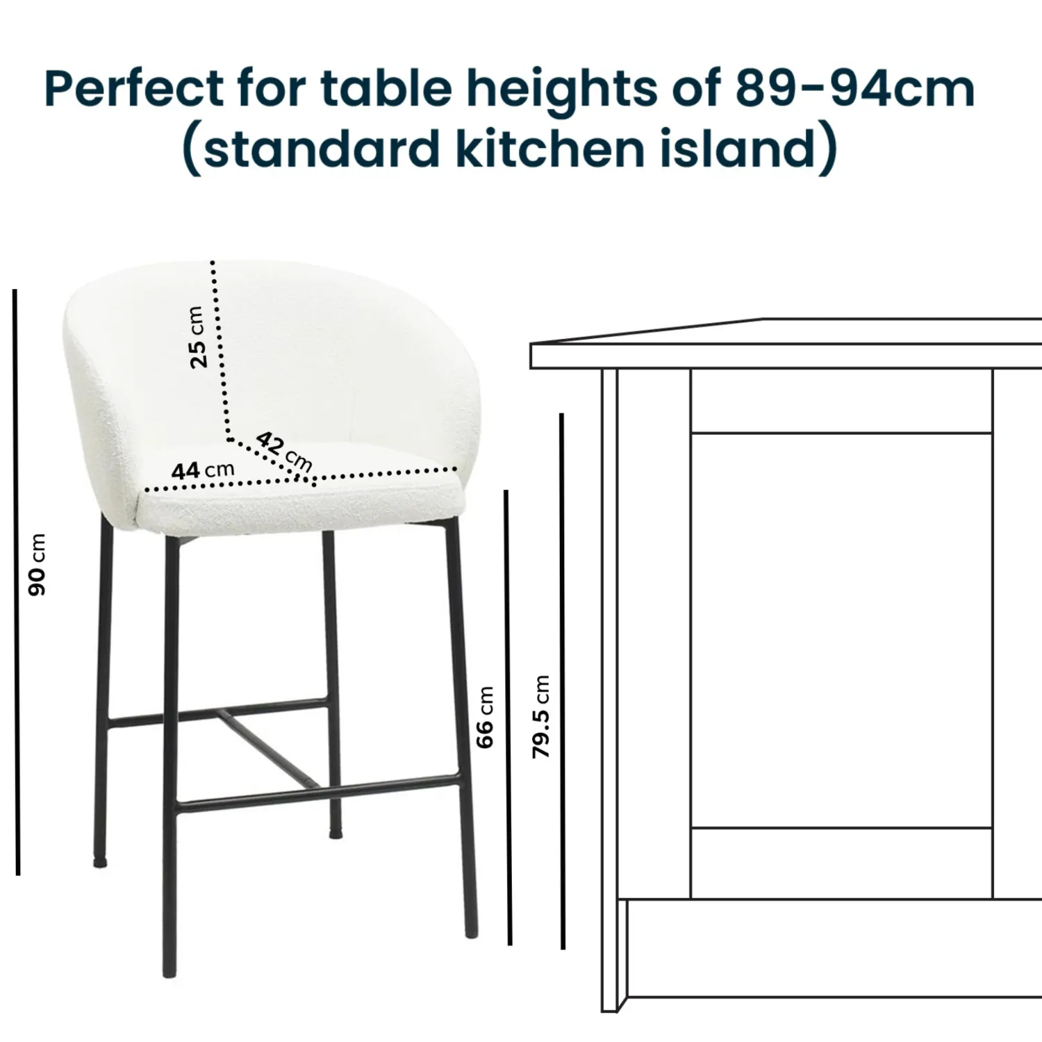 Set of 2 Kitchen Stools with Back - White, Boucle