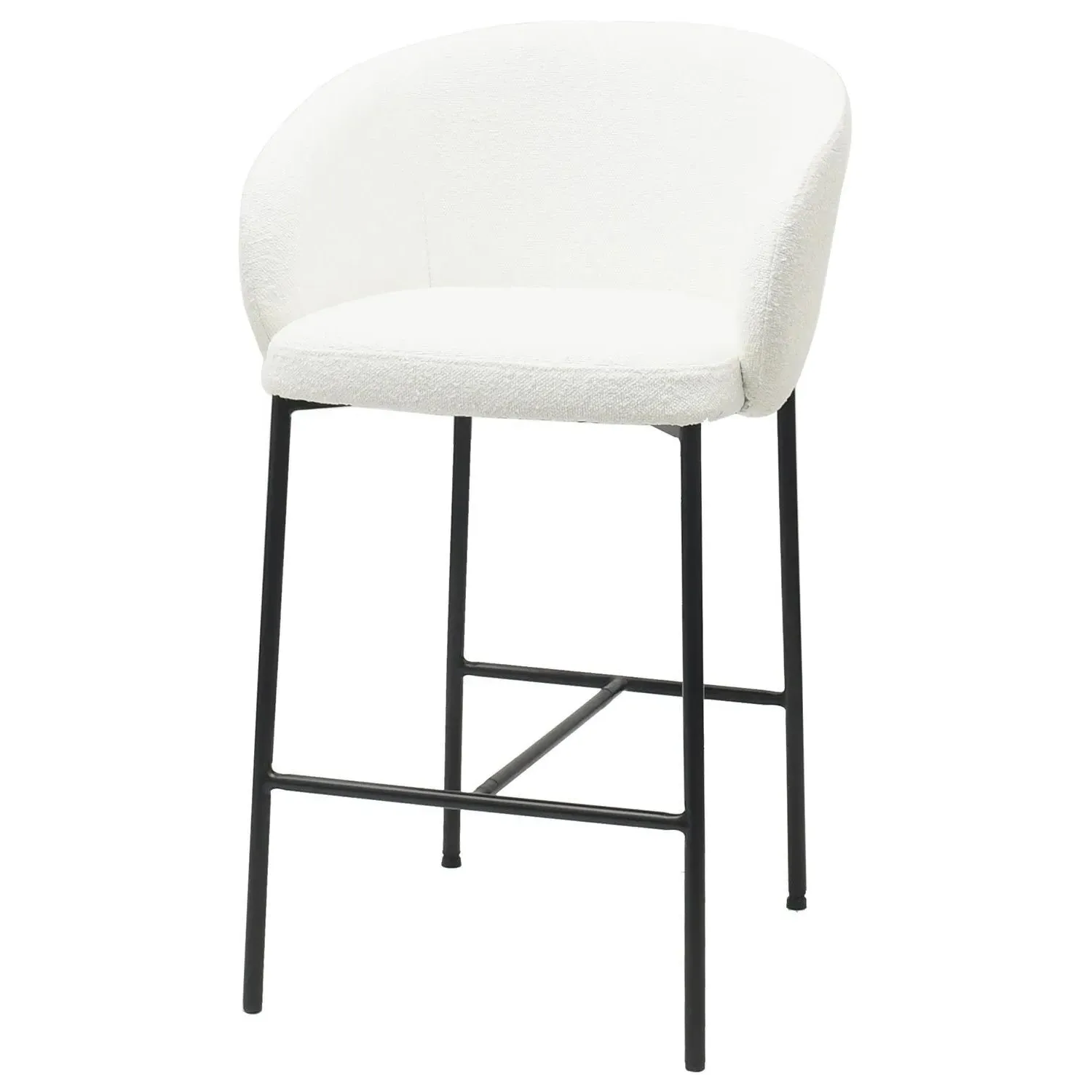 Set of 2 Kitchen Stools with Back - White, Boucle