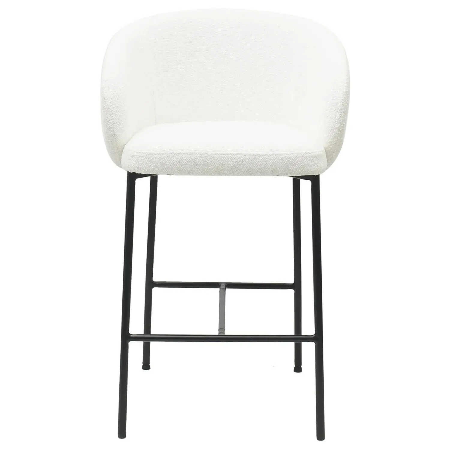 Set of 2 Kitchen Stools with Back - White, Boucle