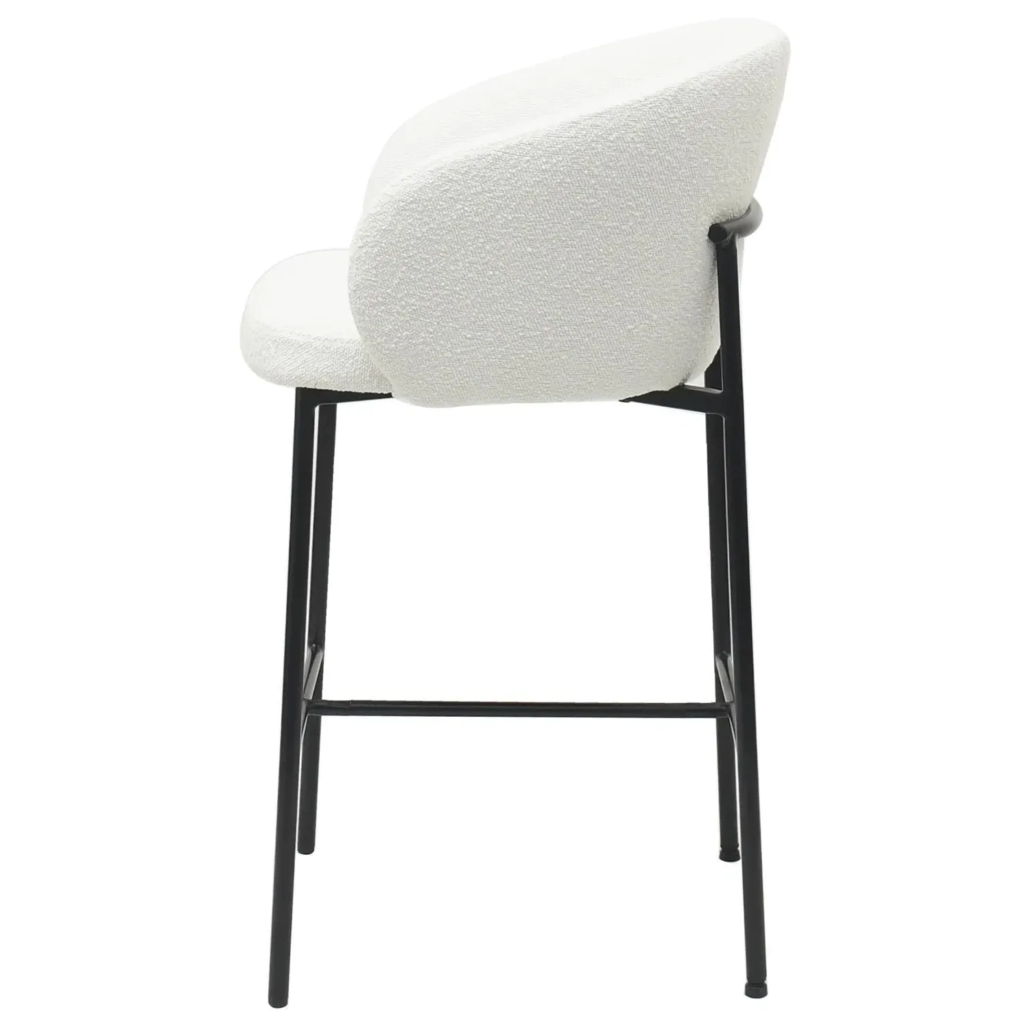 Set of 2 Kitchen Stools with Back - White, Boucle