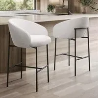 Set of 2 Kitchen Stools with Back - White, Boucle