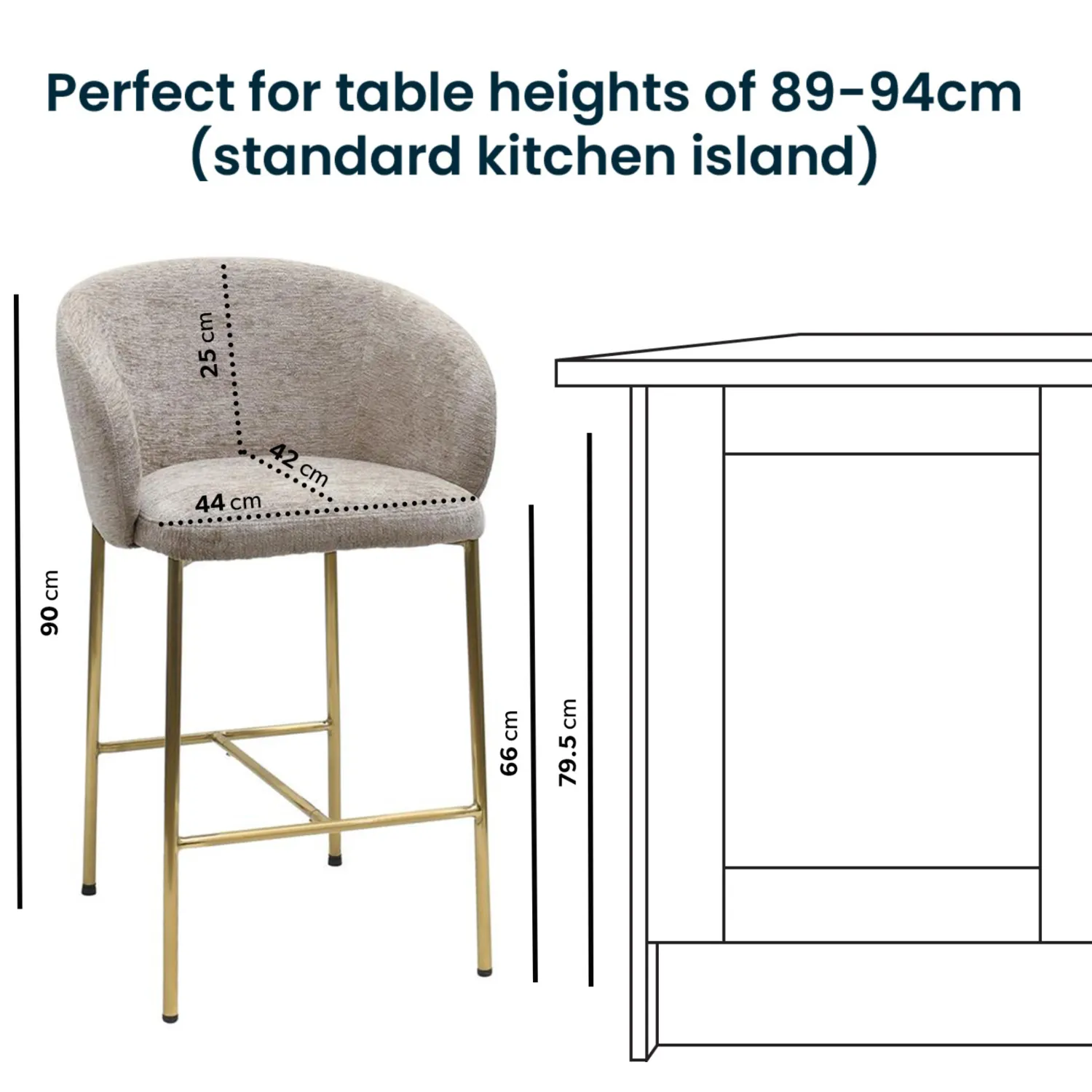 Set of 3 Kitchen Stools with Back - Beige, Fabric