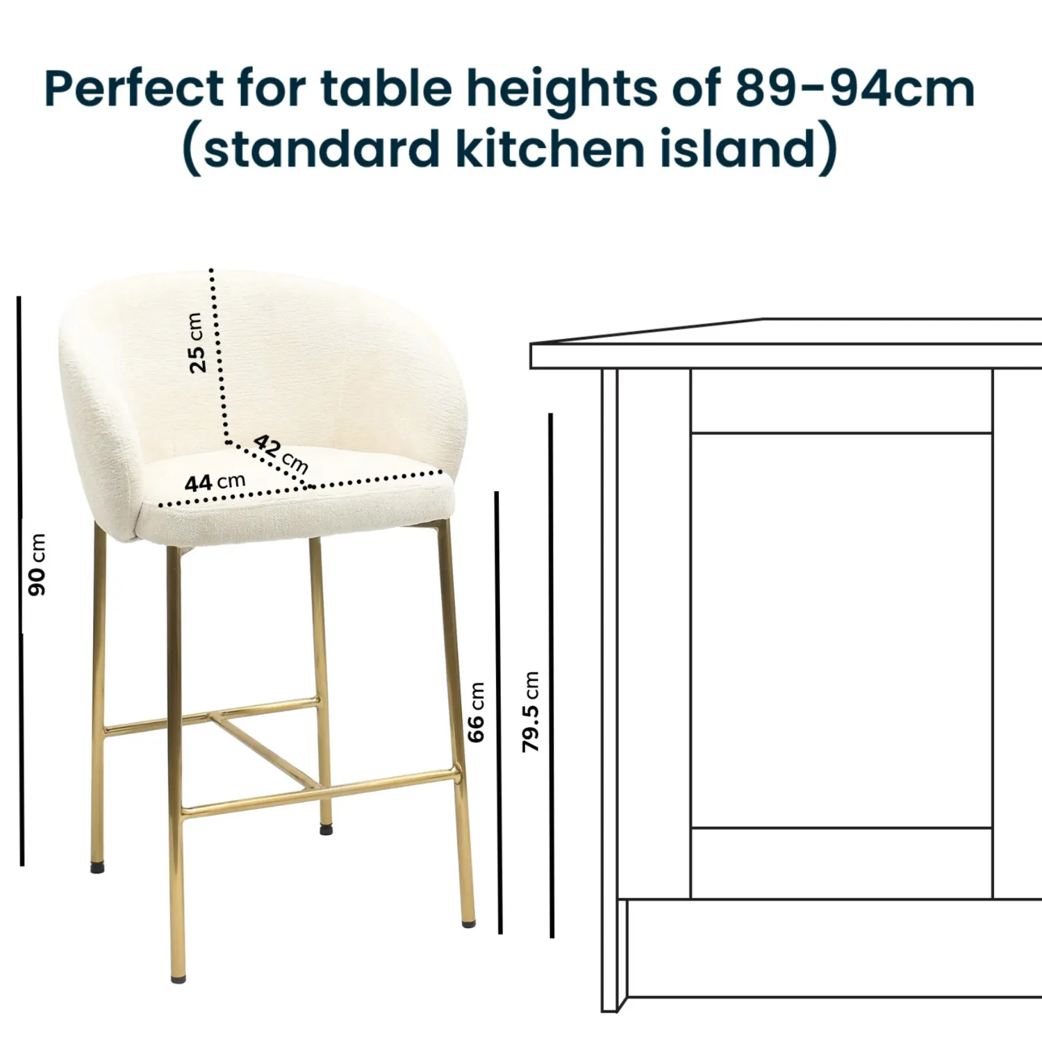 Set of 4 Kitchen Stools with Back - Cream, Fabric