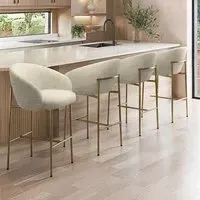 Set of 4 Kitchen Stools with Back - Cream, Fabric