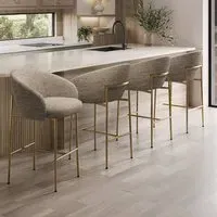 Set of 4 Kitchen Stools with Back - Mink, Fabric