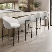 Set of 4 Kitchen Stools with Back - White, Boucle
