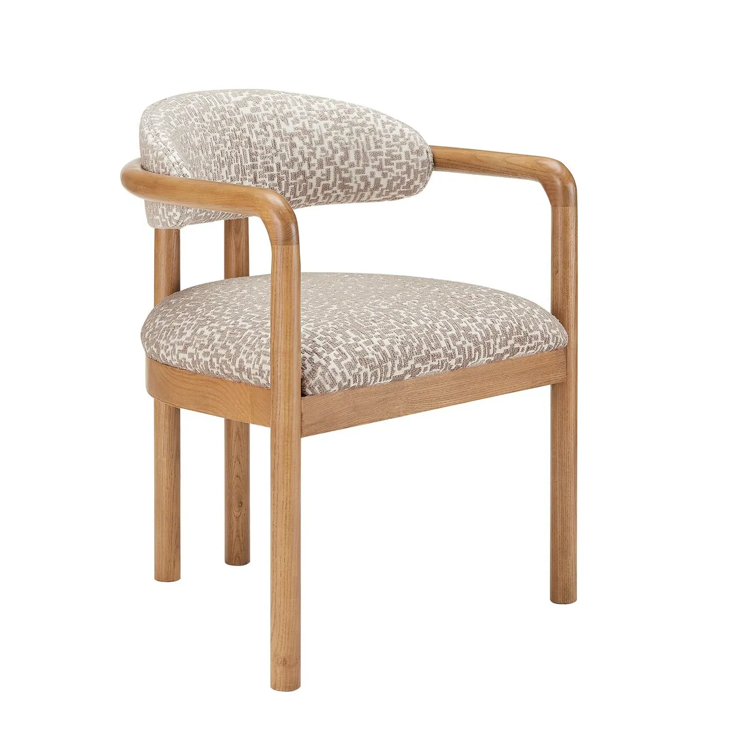 Carver Dining Chair with Exposed Back - Beige, Jacquard