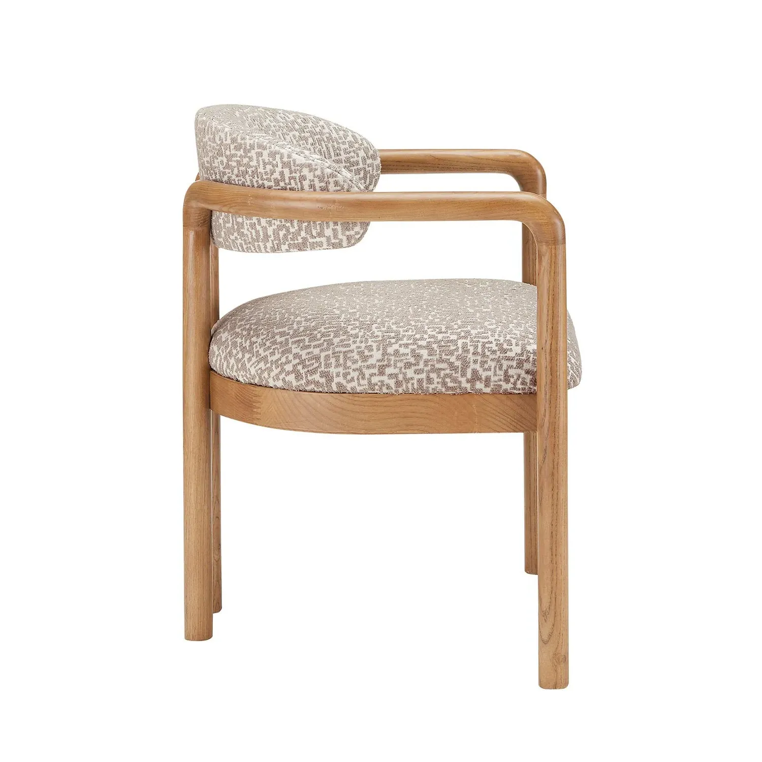 Carver Dining Chair with Exposed Back - Beige, Jacquard
