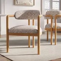Carver Dining Chair with Exposed Back - Beige, Jacquard