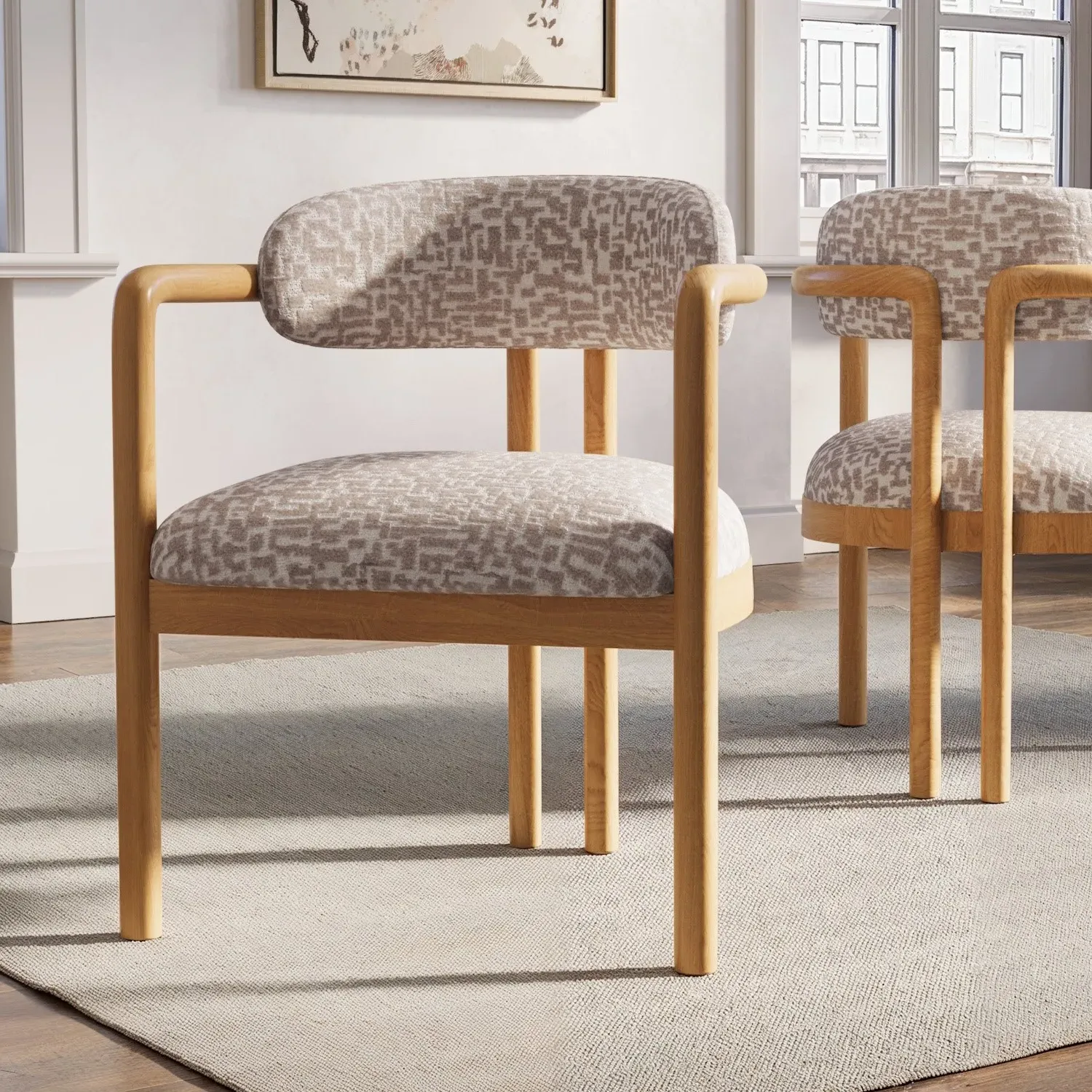Carver Dining Chair with Exposed Back - Beige, Jacquard image