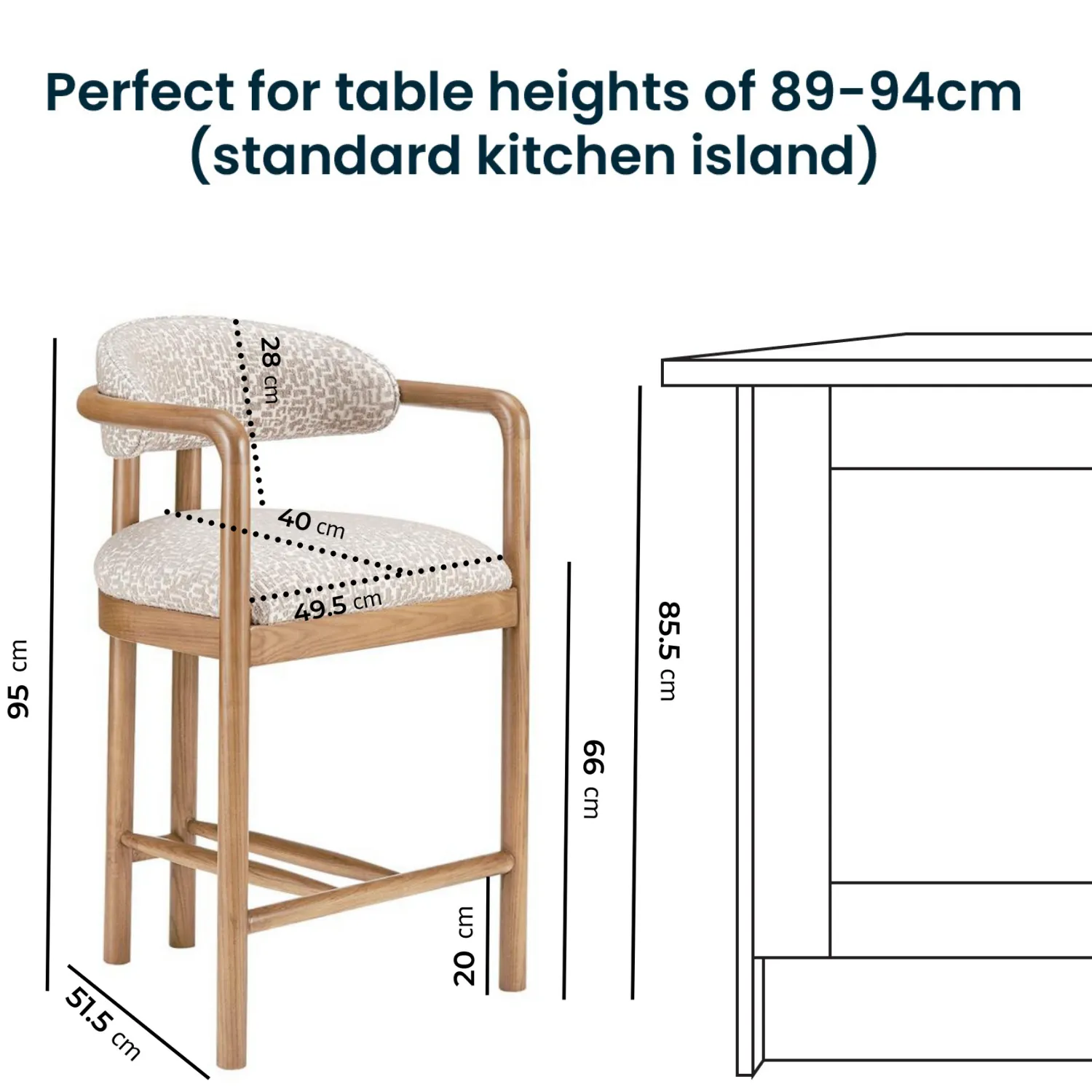Set of 2 Counter Stools with Armrests - Beige, Fabric