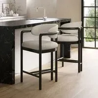 Set of 2 Counter Stools with Arms - Cream, Fabric