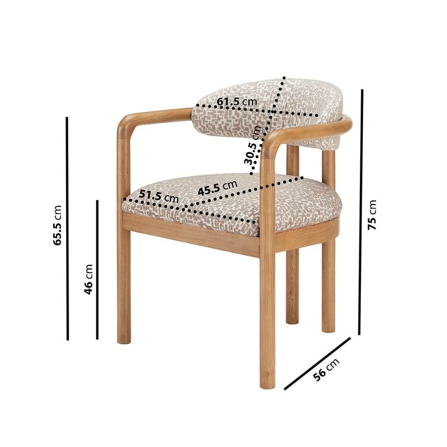 Set of 2 Dining Chairs with Armrests - Beige, Fabric
