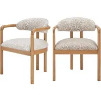 Set of 2 Dining Chairs with Armrests - Beige, Fabric