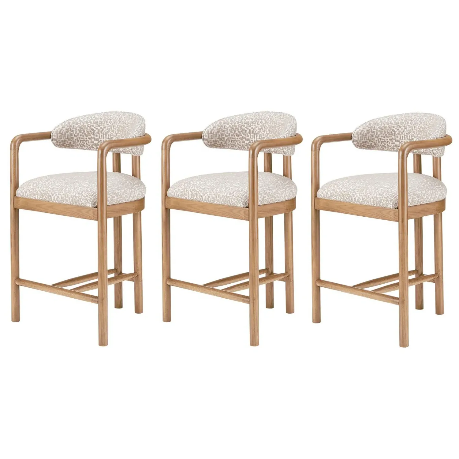 Set of 3 Counter Stools with Armrests - Beige, Fabric