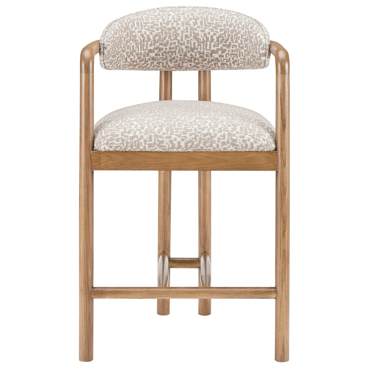 Set of 3 Counter Stools with Armrests - Beige, Fabric
