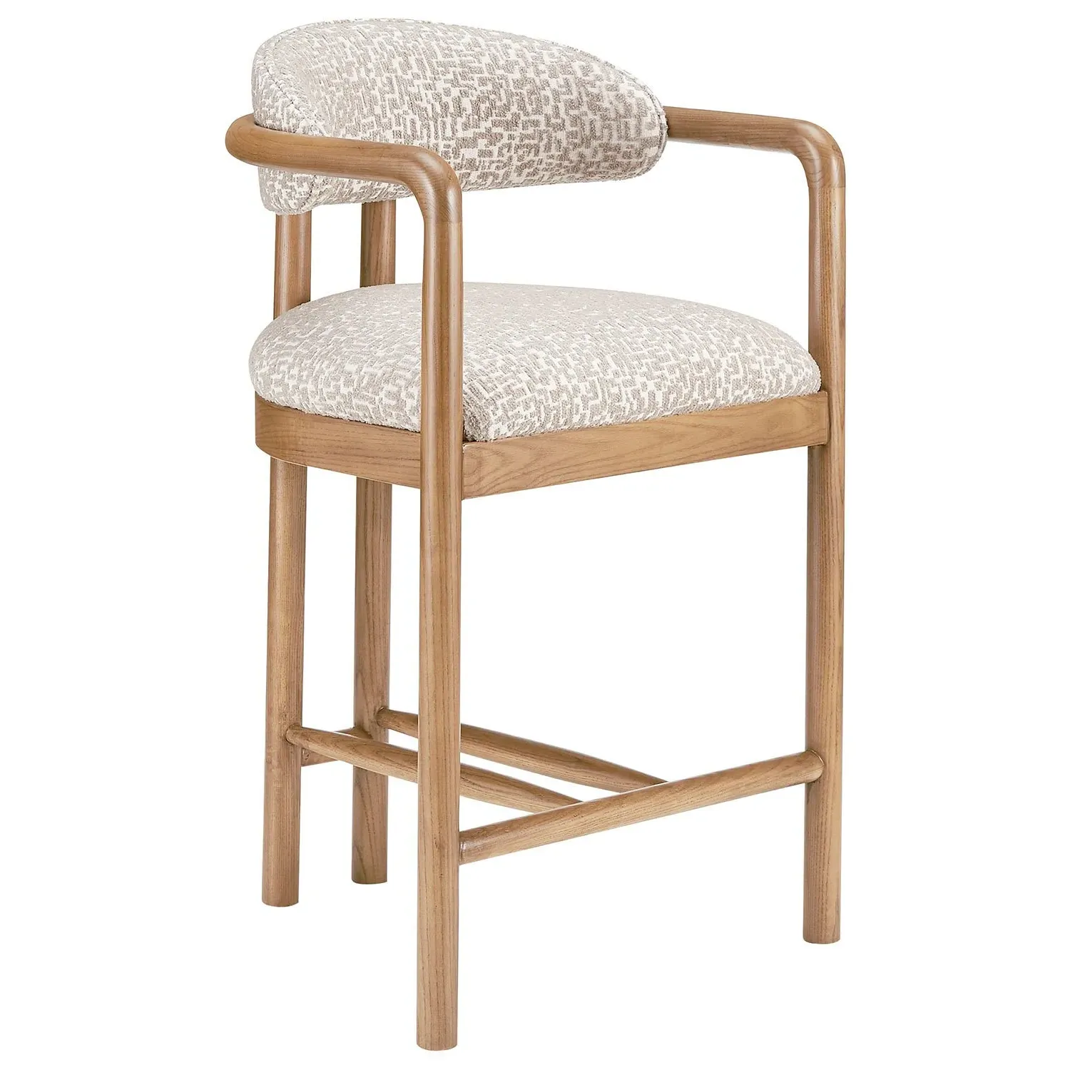 Set of 3 Counter Stools with Armrests - Beige, Fabric