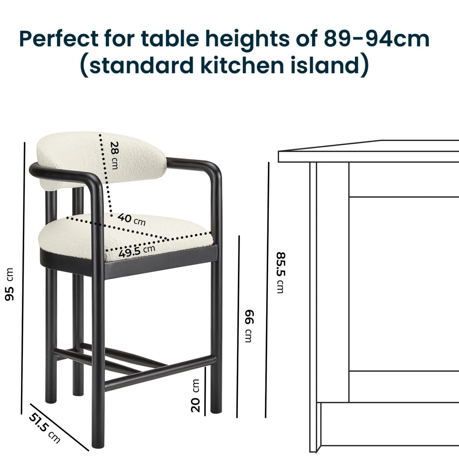 Set of 3 Counter Stools with Arms - Cream, Fabric