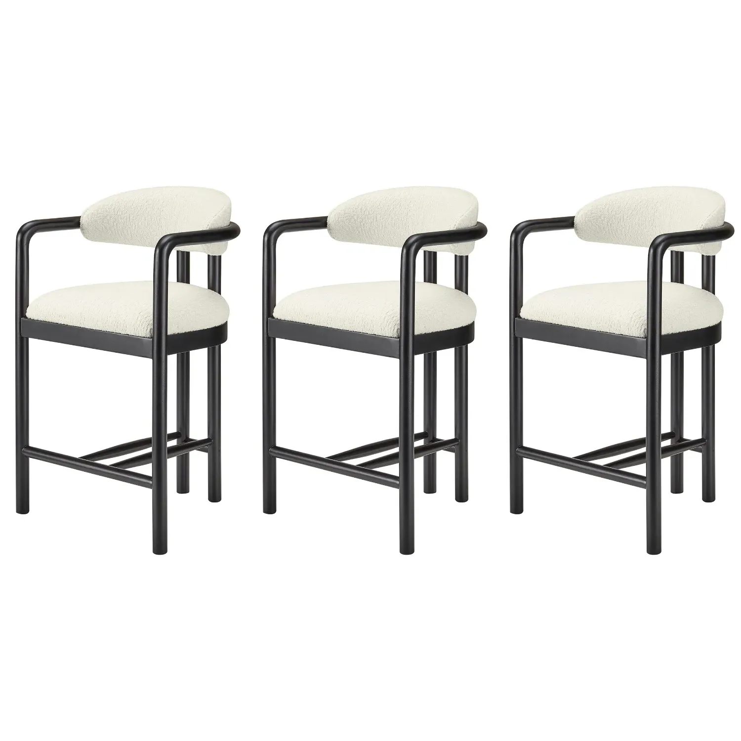 Set of 3 Counter Stools with Arms - Cream, Fabric