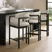 Set of 3 Counter Stools with Arms - Cream, Fabric