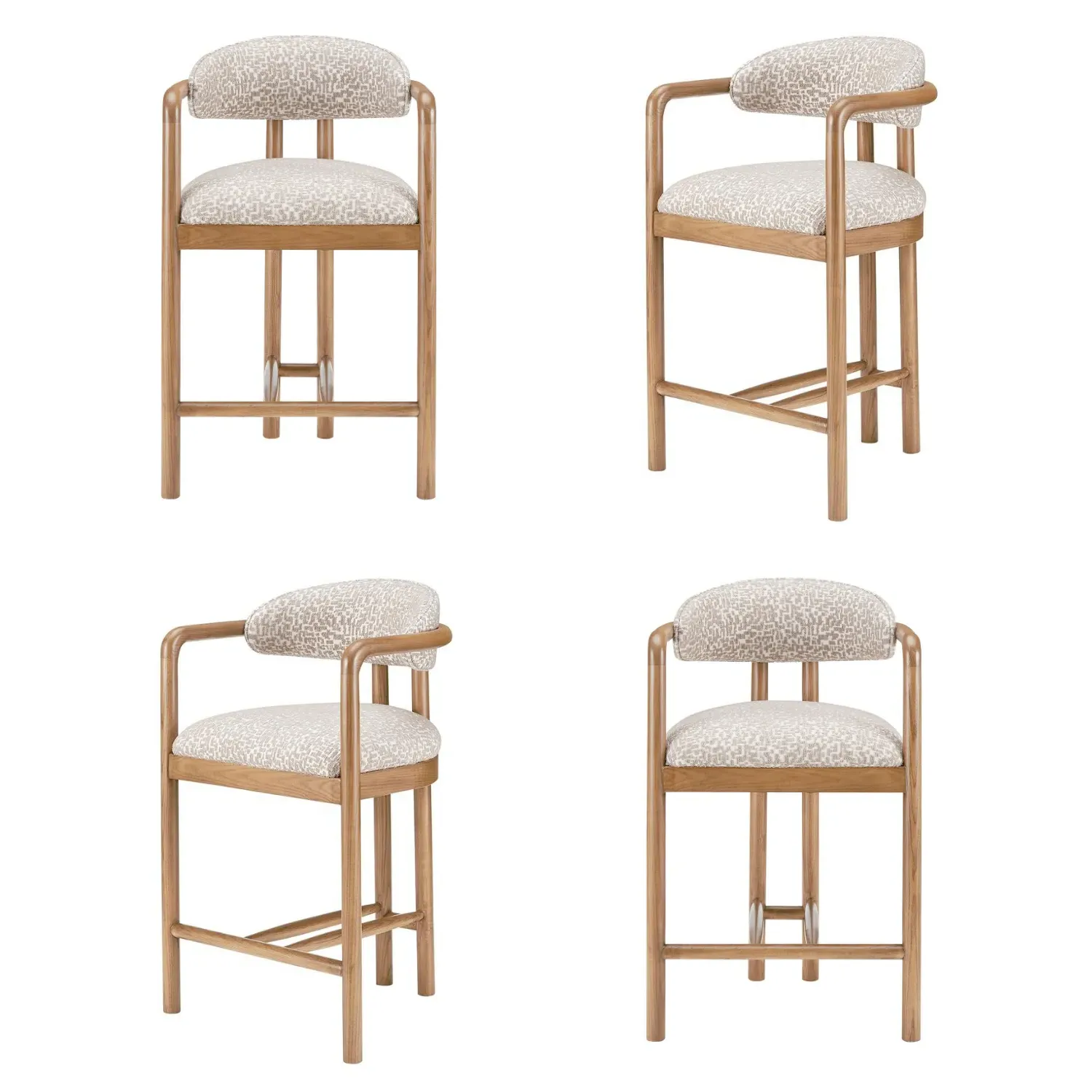 Set of 4 Counter Stools with Armrests - Beige, Fabric