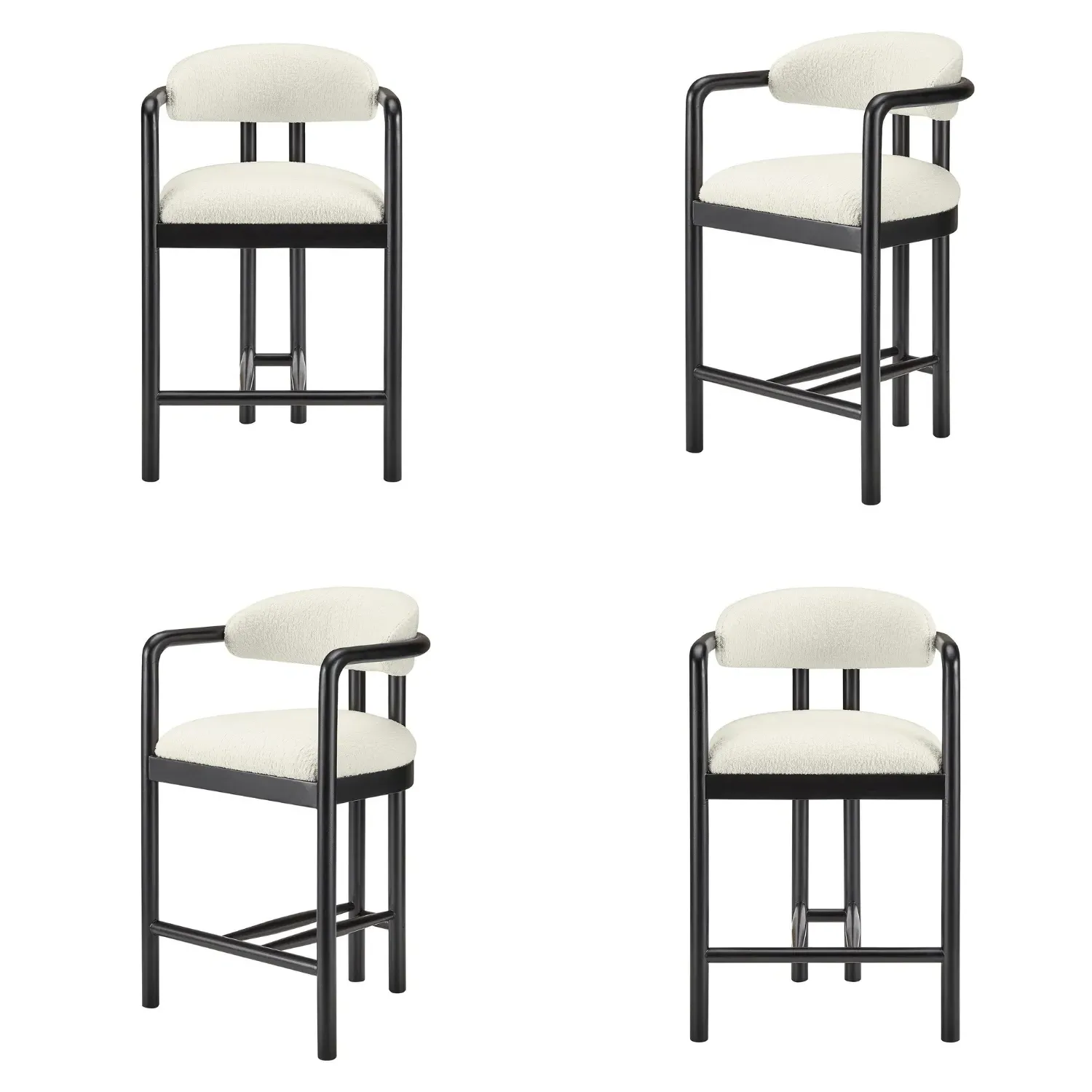 Set of 4 Counter Stools with Arms - Cream, Fabric