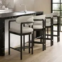 Set of 4 Counter Stools with Arms - Cream, Fabric