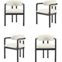 Set of 4 Dining Chairs with Armrests - Cream, Fabric