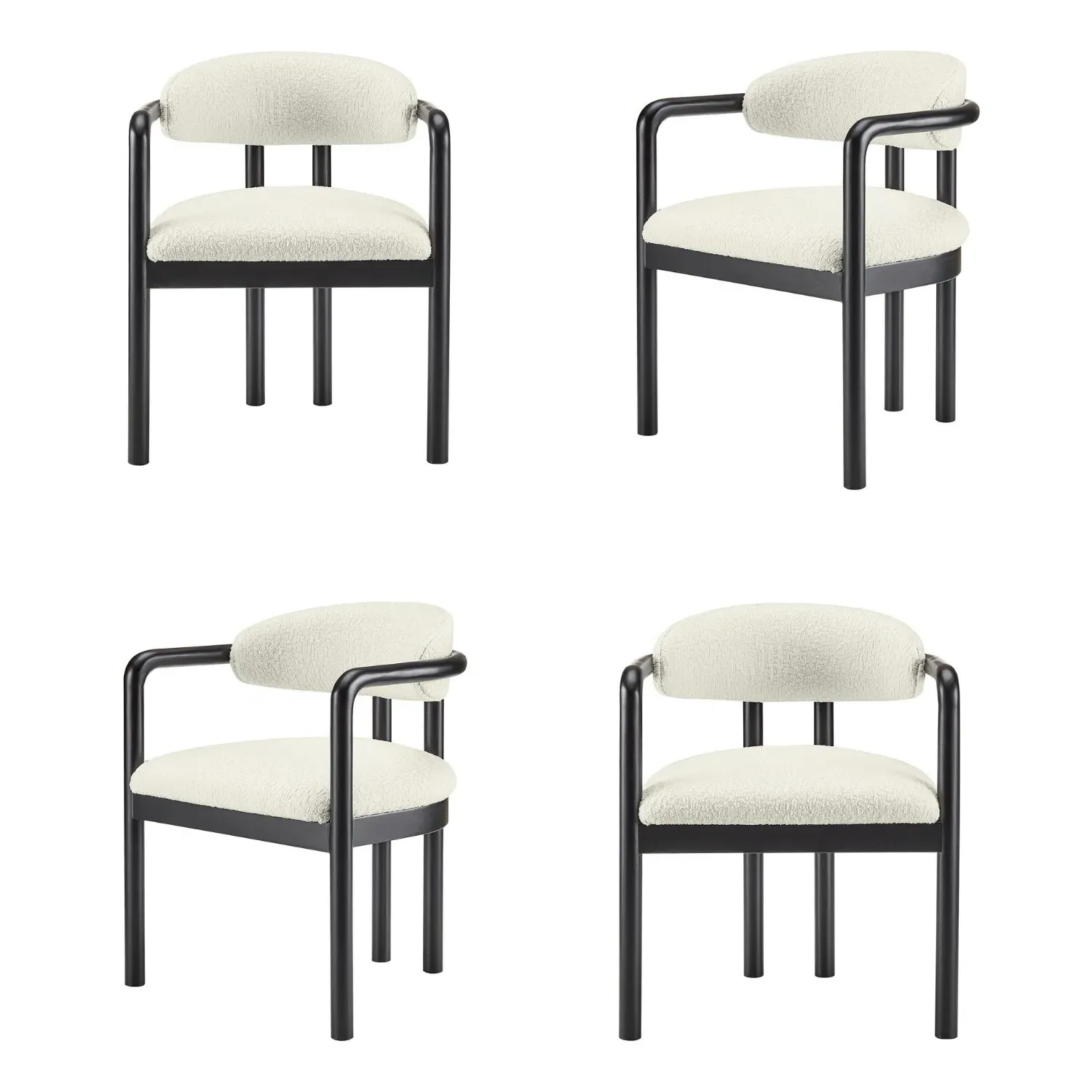 Set of 4 Dining Chairs with Armrests - Cream, Fabric