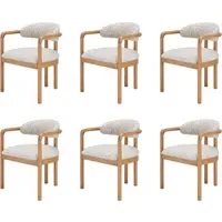 Set of 6 Dining Chairs with Armrests - Beige, Fabric