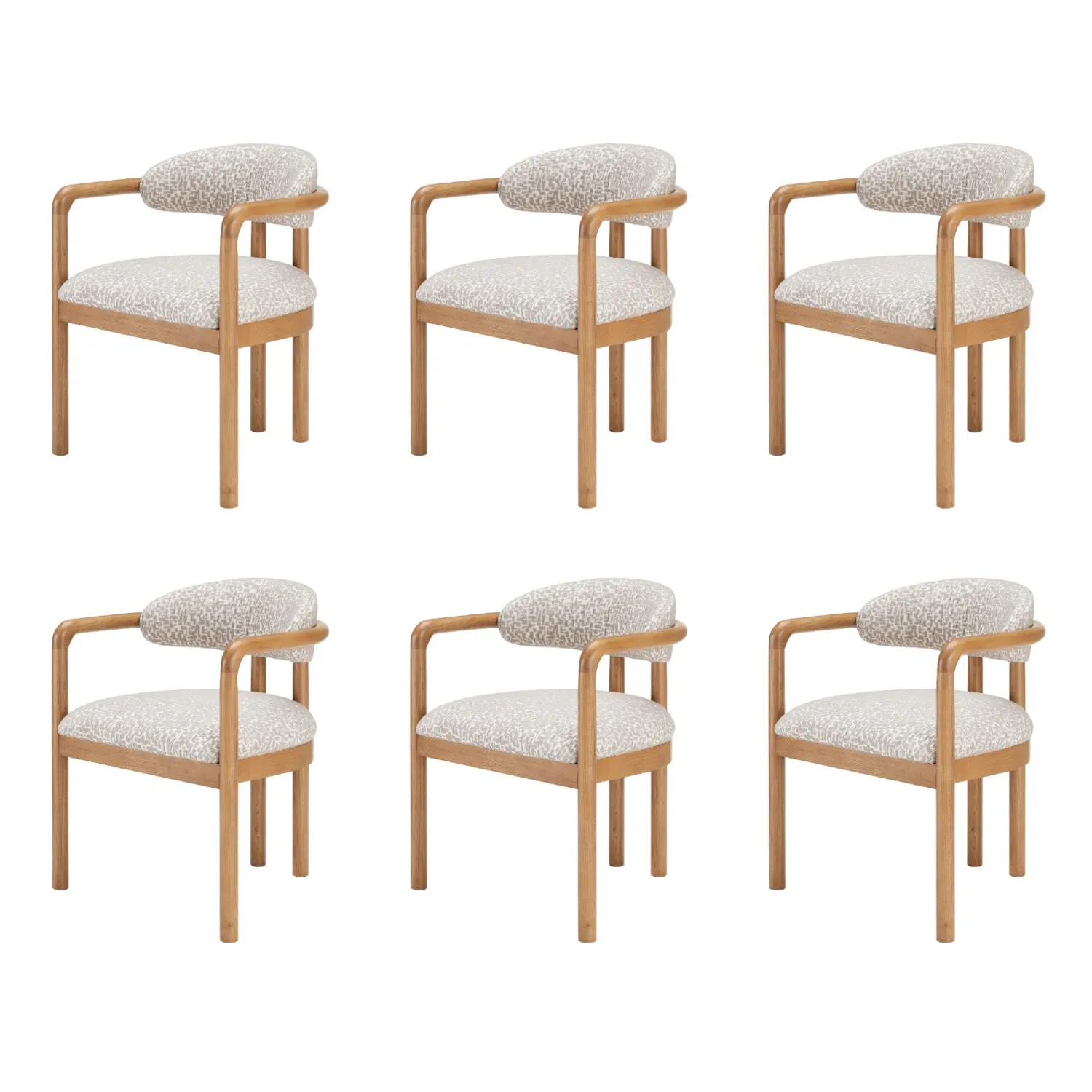Set of 6 Dining Chairs with Armrests - Beige, Fabric image