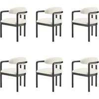 Set of 6 Dining Chairs with Armrests - Cream, Fabric