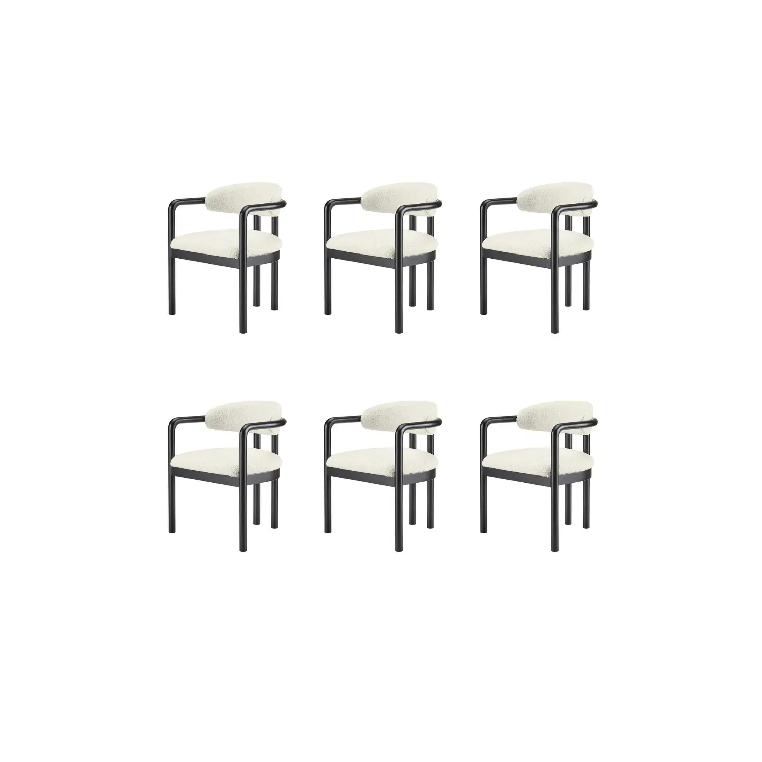 Set of 6 Dining Chairs with Armrests - Cream, Fabric