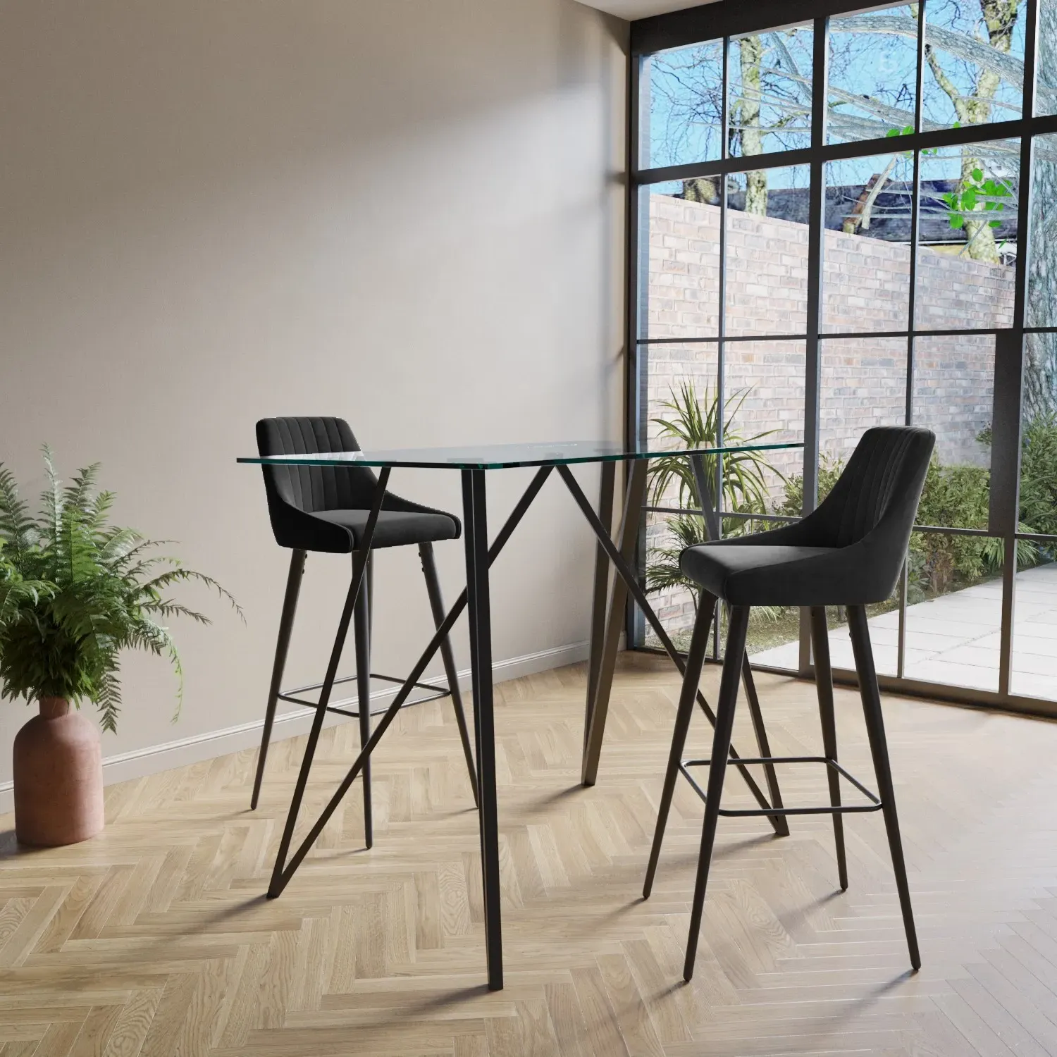 Small Bar Table with Metal Legs - Black, Glass