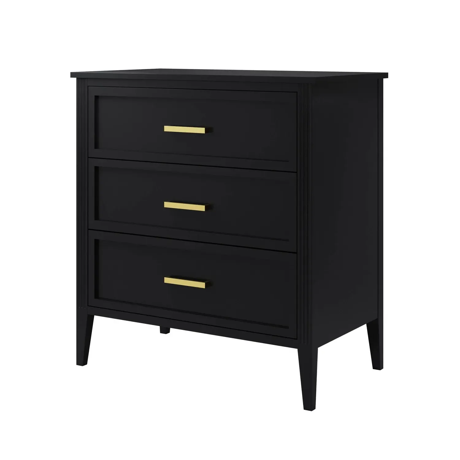 3-Drawer Chest with Fluted Details - Black, Pine