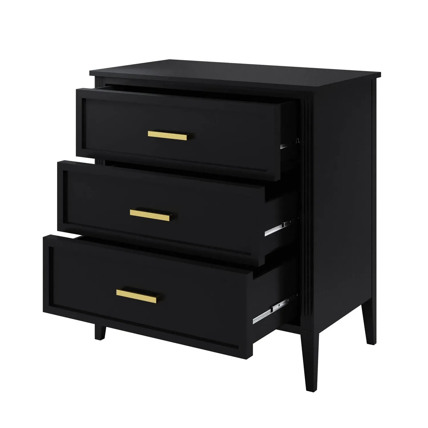 3-Drawer Chest with Fluted Details - Black, Pine