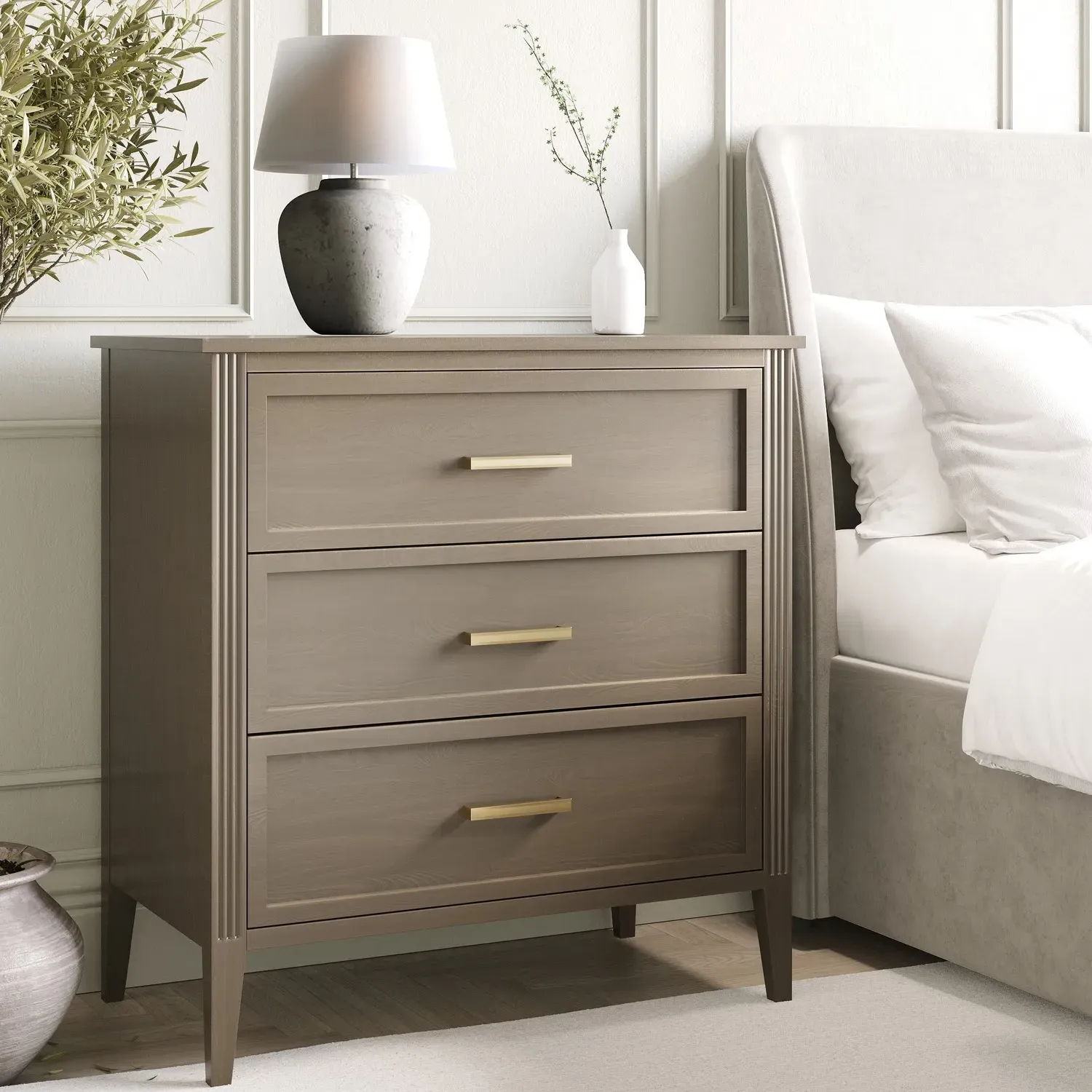 3-Drawer Chest with Fluted Details - Dark Wood