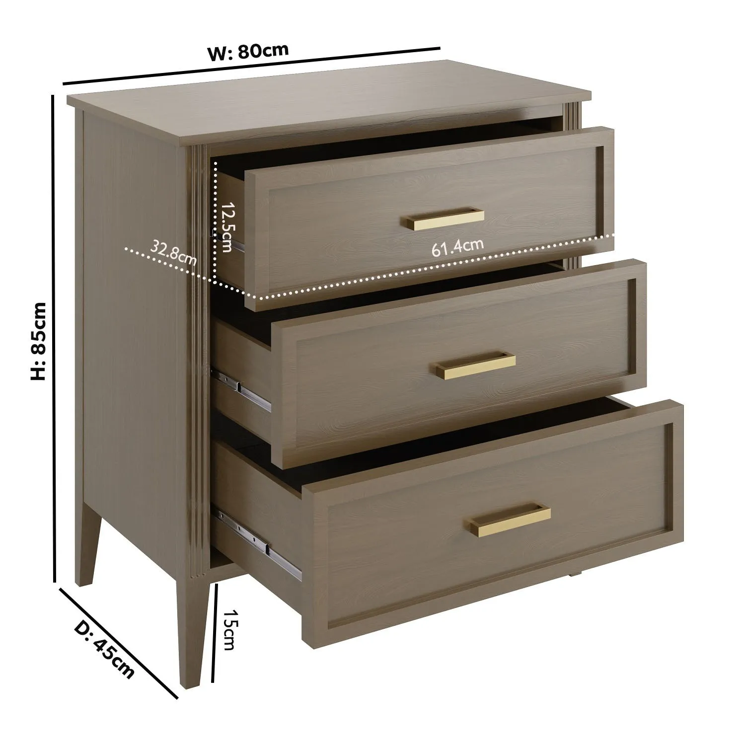 3-Drawer Chest with Fluted Details - Dark Wood