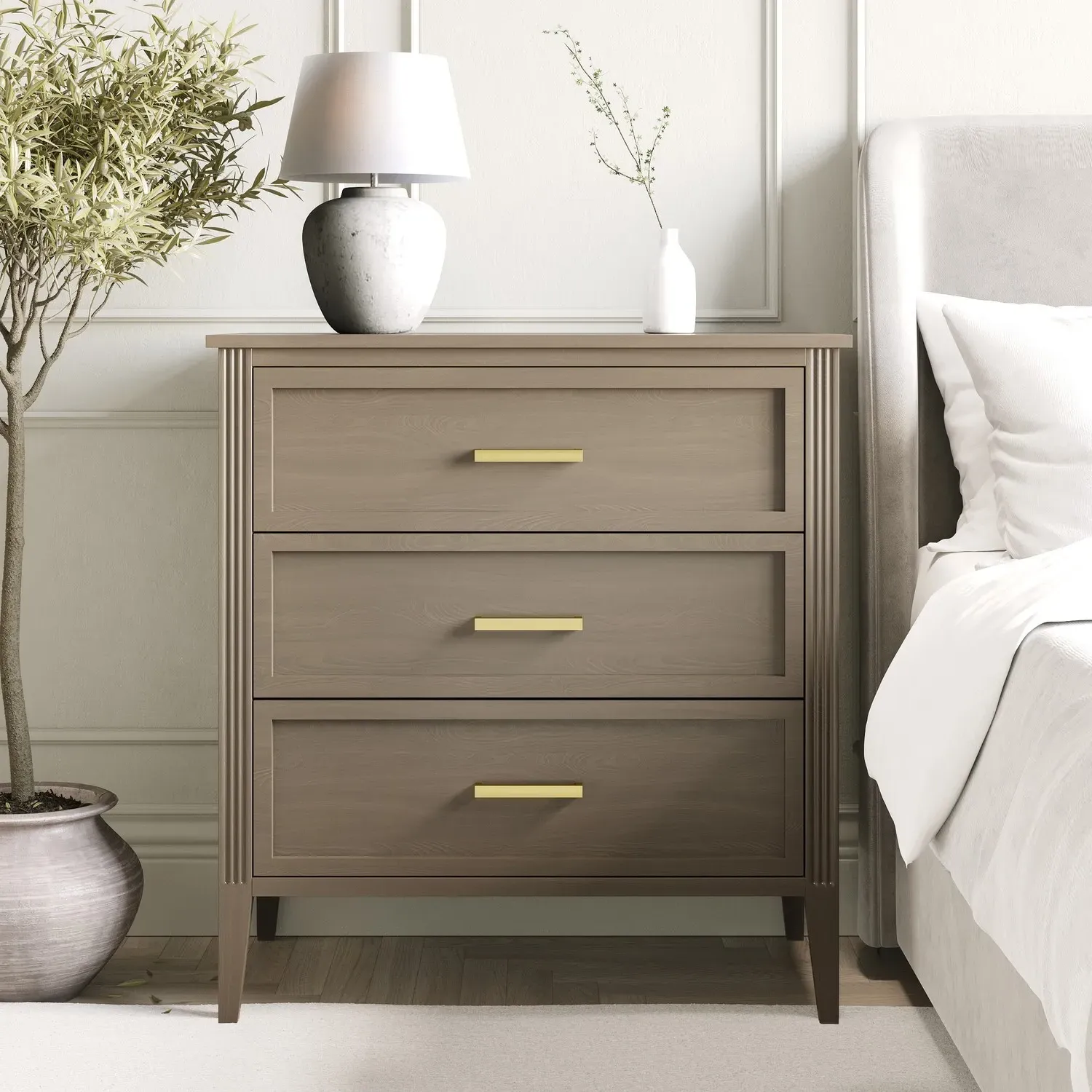 3-Drawer Chest with Fluted Details - Dark Wood image