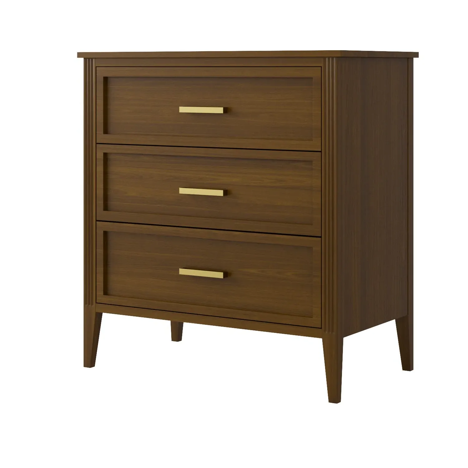 3-Drawer Chest with Fluted Details - Walnut, Pine