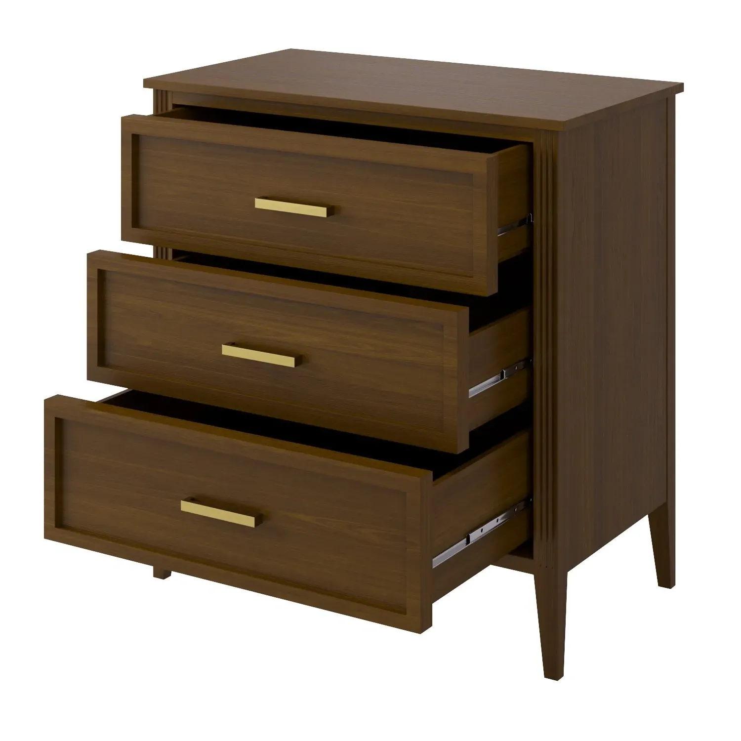 3-Drawer Chest with Fluted Details - Walnut, Pine