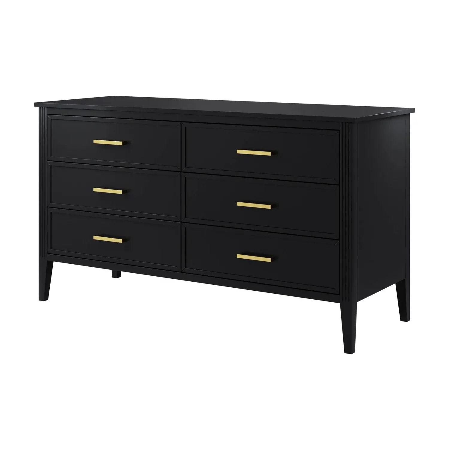 Wide 6-Drawer Chest with Fluted Details - Black