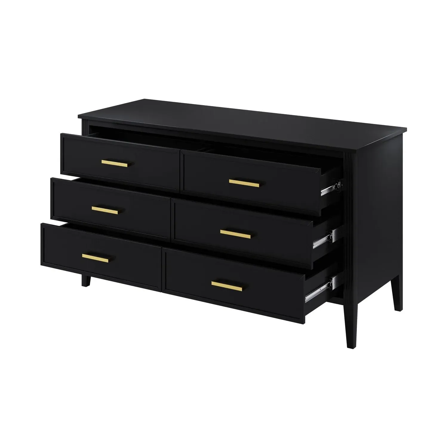 Wide 6-Drawer Chest with Fluted Details - Black