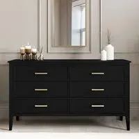 Wide 6-Drawer Chest with Fluted Details - Black