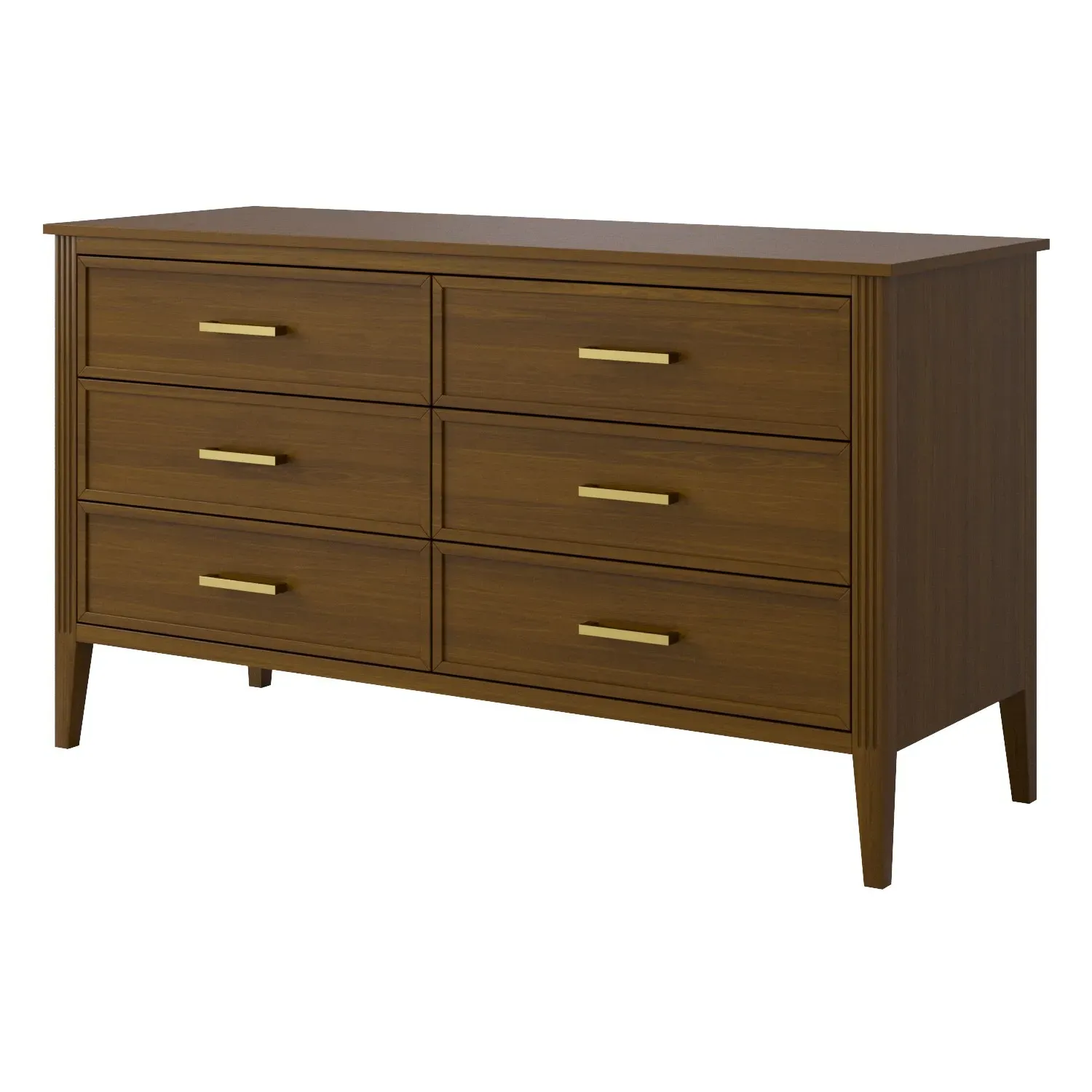 Wide 6-Drawer Chest with Fluted Details - Walnut